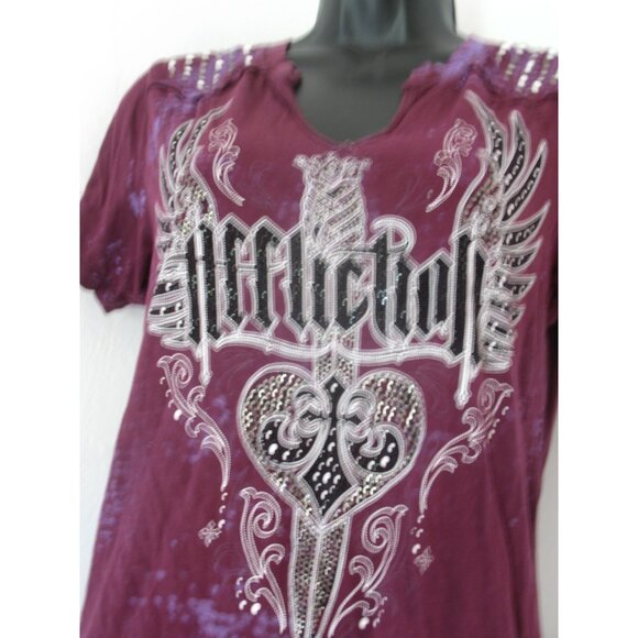 Affliction Women's T-Shirt Purple/Black/Silver, Beaded, Size Large, Defect - Picture 9 of 12